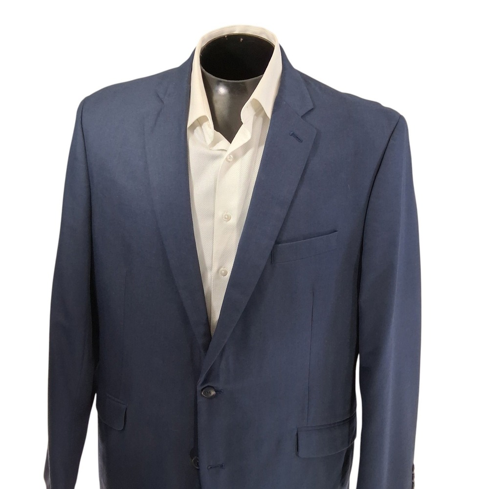 Madison Blazer 46L Solid Navy‎ Blue Modern Fit Two Button Sport Coat Double Vent
